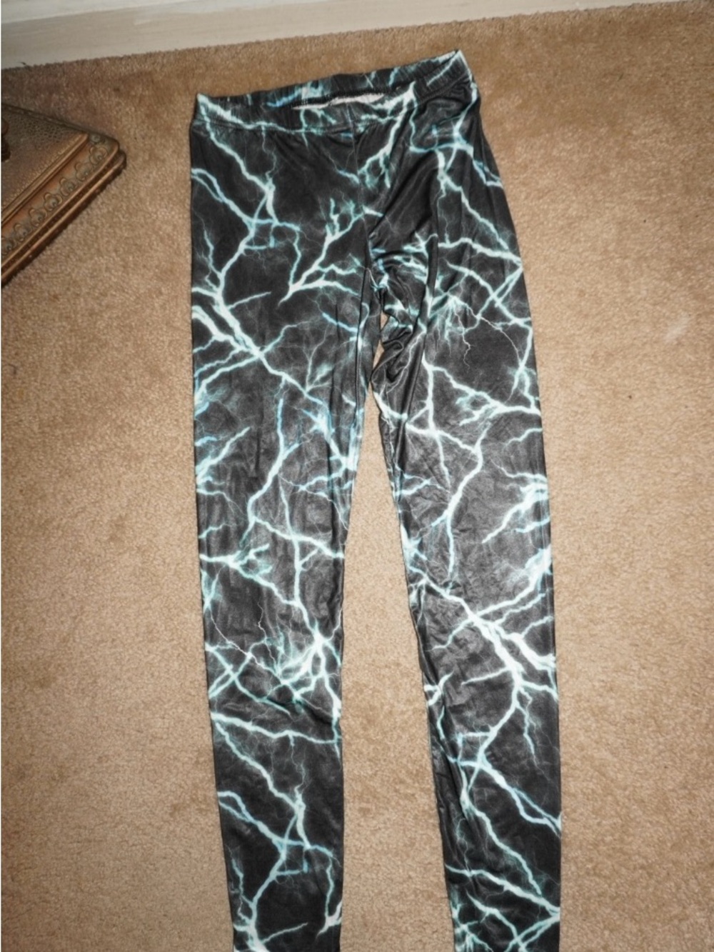Xhilaration Black Leggings with Teal Lightning Print